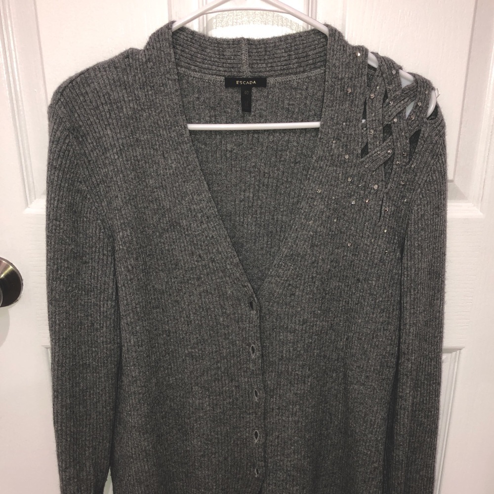 ESCADA Grey Sweater with Crystal Embellishments